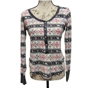 Victorias Secret Fair Isle Thermal Henley Small Winter Snowflake Polar Bear Cozy